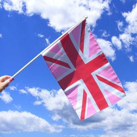 Pink Union Jack Hand Waving Flag