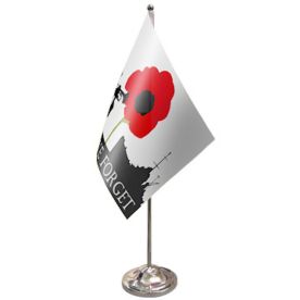 Lest We Forget Navy Table Flag Satin