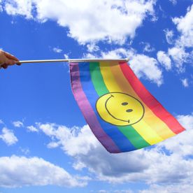 Rainbow Smile Hand Waving Flag