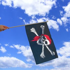 Skull With Bandana Pirate Hand Waving Flag