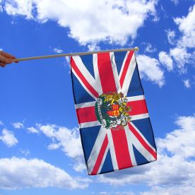 Union Jack With Crest Hand Waving Flag