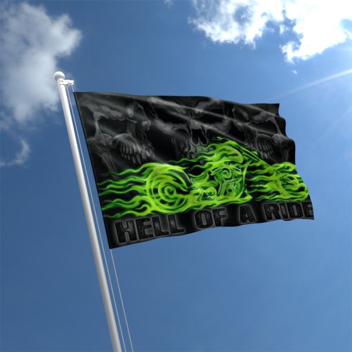 HELL OF A RIDE BIKERS FLAG 5ft X 3ft 