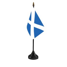 Pack Of 3 Scotland St Andrews Saltire Scottish Navy Blue Desktop Table Centrepiece Flag Flags With Gold Bases Ideal For Party Conferences Office Display